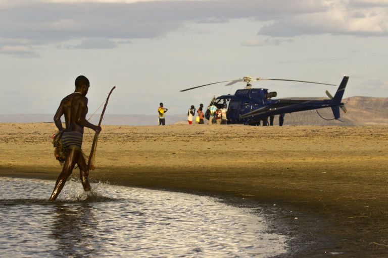 El Molo Fisherman and our helicopter (Photo credit- Lorna Buchanan-Jardine)