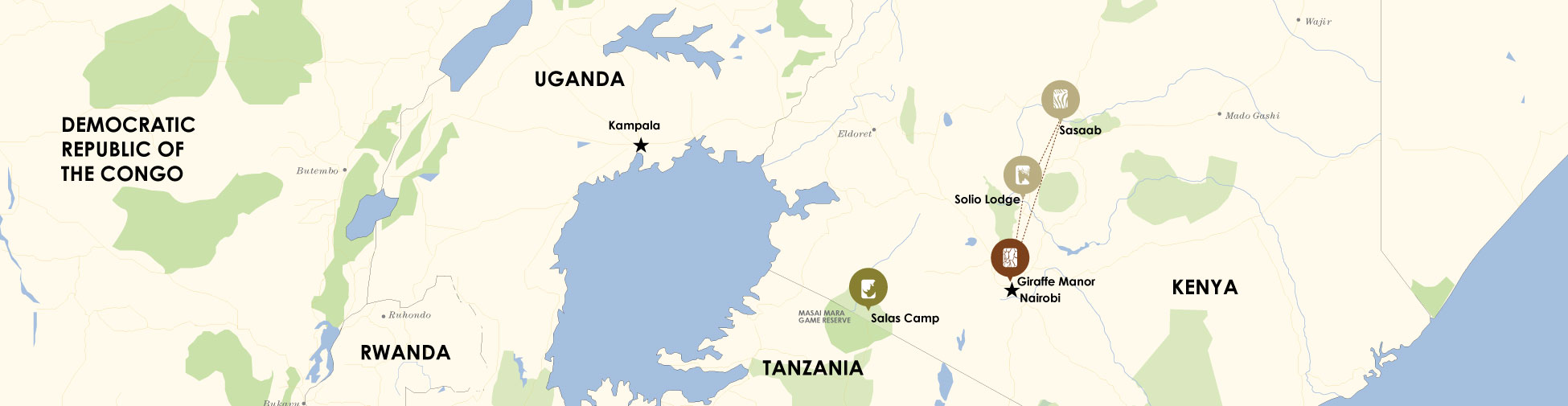 Map of Kenya showing the safari teaser itinerary