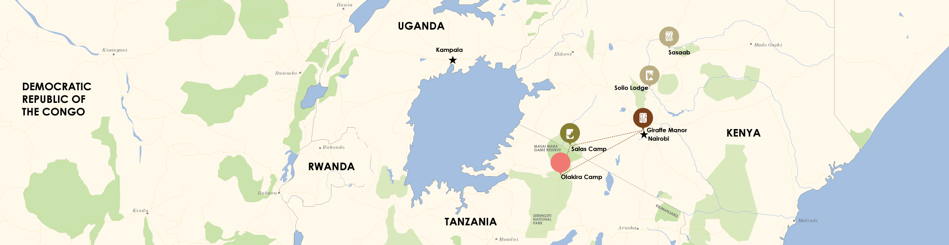 Map of extravaganza itinerary for the great migration safari 